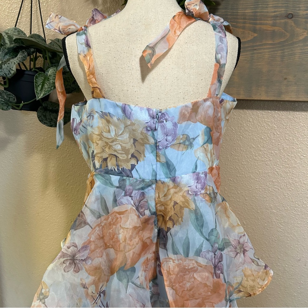 Lulu's Pastel Floral Tiered Midi Dress with Bow Straps - Picture 5 of 10